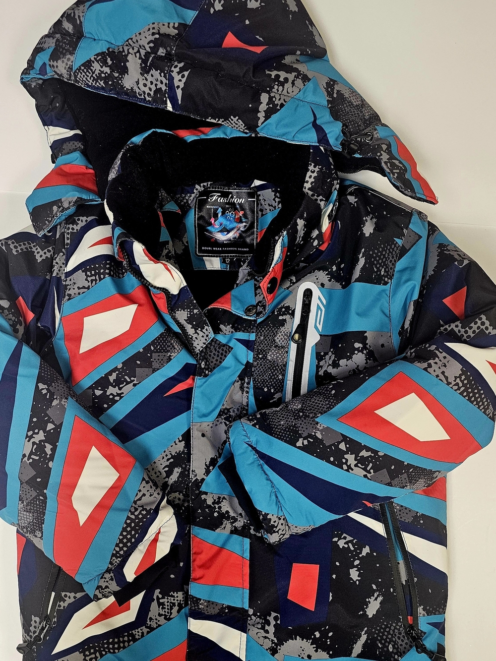 Snow Jacket Child Teen Hooded Puffer Jacket in Blue, Teal & Red -